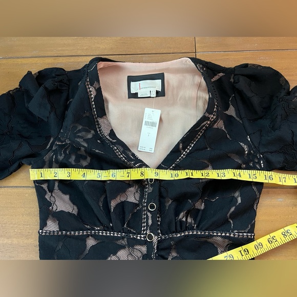 Anthropologie Ophelia Midi Dress Black Lace Puff Sleeve V Neck Button Front - Picture 15 of 16